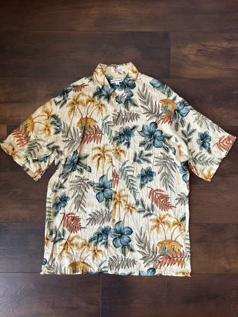 Pierre Cardin Hawaiian Rayon Shirt Men’s Large Tropical Floral